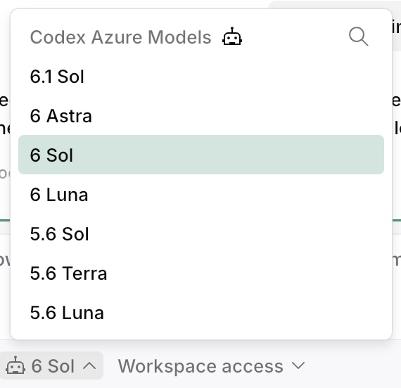 Codex Azure model options in JetBrains Air